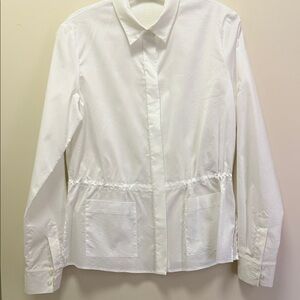 NWOT St.Emile Chic White Collared Shirt with Cinchable Waist and Pockets Sz. 6